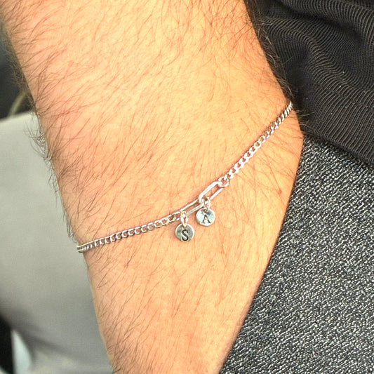 925 Ayar Gümüş Kişiye Özel Unisex (Erkek - Kadın) Gurmet - Ataç Zincir Harfli Bileklik