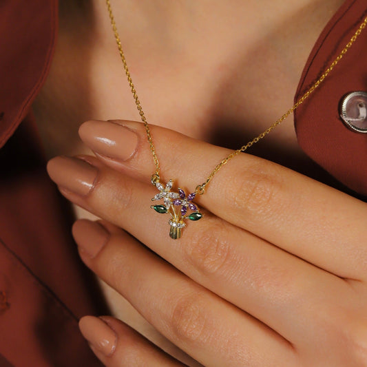 925 Ayar Gümüş Çiçek Buketi Kolye