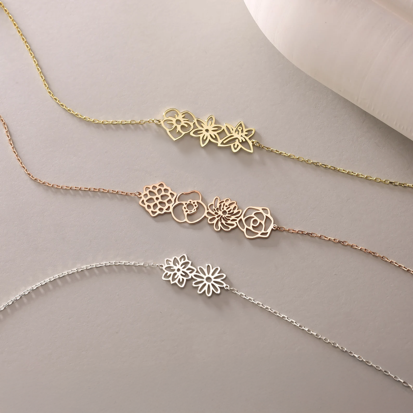 925 Ayar Gümüş Kişiye Özel Doğum Ayı Çiçek Buketi Kolye & Bileklik