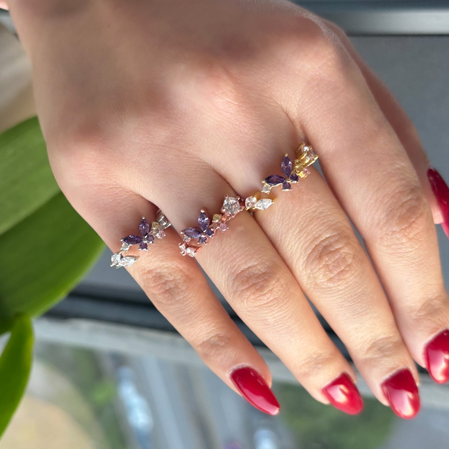 925 Ayar Gümüş Ametist Taşlı Baharın Kelebeği Yüzük