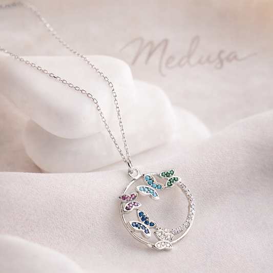 925 Ayar Gümüş Kelebek Bahçesi Kolye