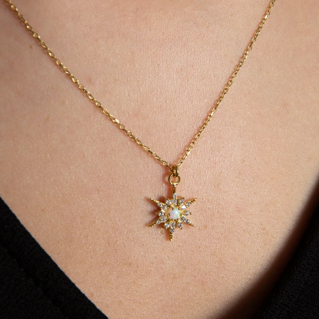 925 Ayar Gümüş Opal Taşlı Sirius Yıldız Kolye