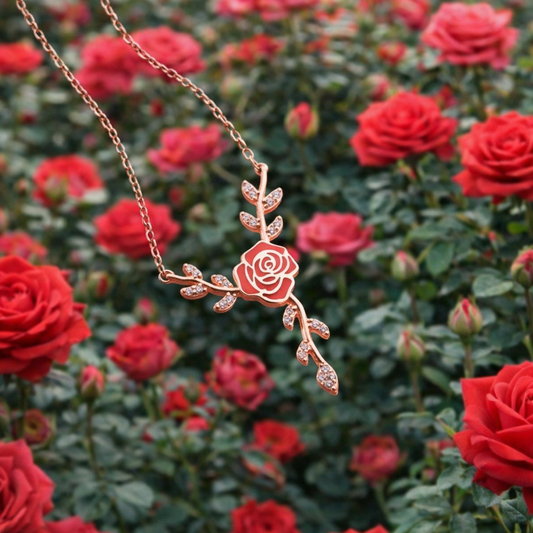 925 Ayar Gümüş Mine İşlemeli Gül Bahçesi Kolye