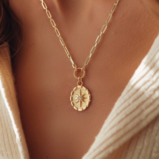 925 Ayar Gümüş Kişiye Özel Renkli Ay Taşı Kutup Yıldızı Kolye