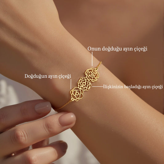 925 Ayar Gümüş Kişiye Özel Doğum Ayı Çiçek Buketi Kolye & Bileklik