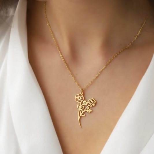 925 Ayar Gümüş Kişiye Özel Baş Harfi Çiçek Buketi Kolye