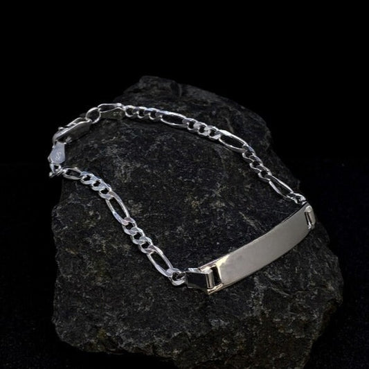925 Ayar Gümüş Kişiye Özel Erkek Figaro Zincir Bileklik | Künye