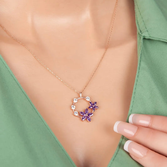 925 ayar gümüş Ametist Taşlı Viola | Menekşe Kolye