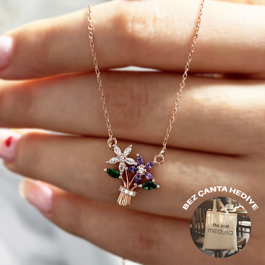 925 Ayar Gümüş Çiçek Buketi Kolye