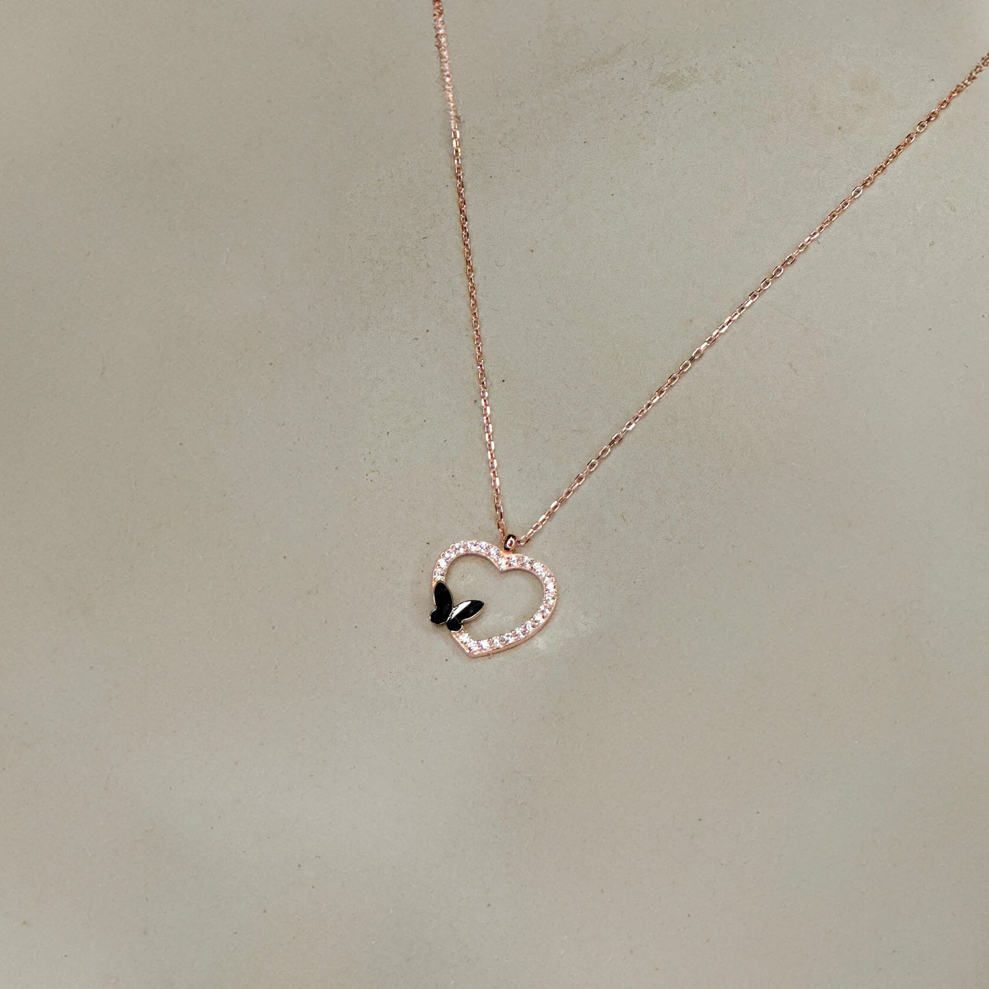 925 Ayar Gümüş Kelebek Kalp Kolye