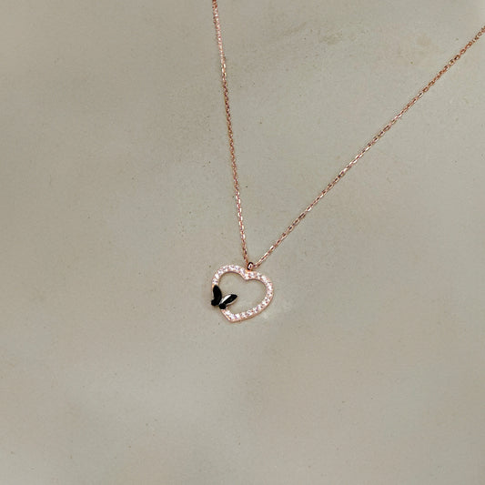 925 Ayar Gümüş Kelebek Kalp Kolye