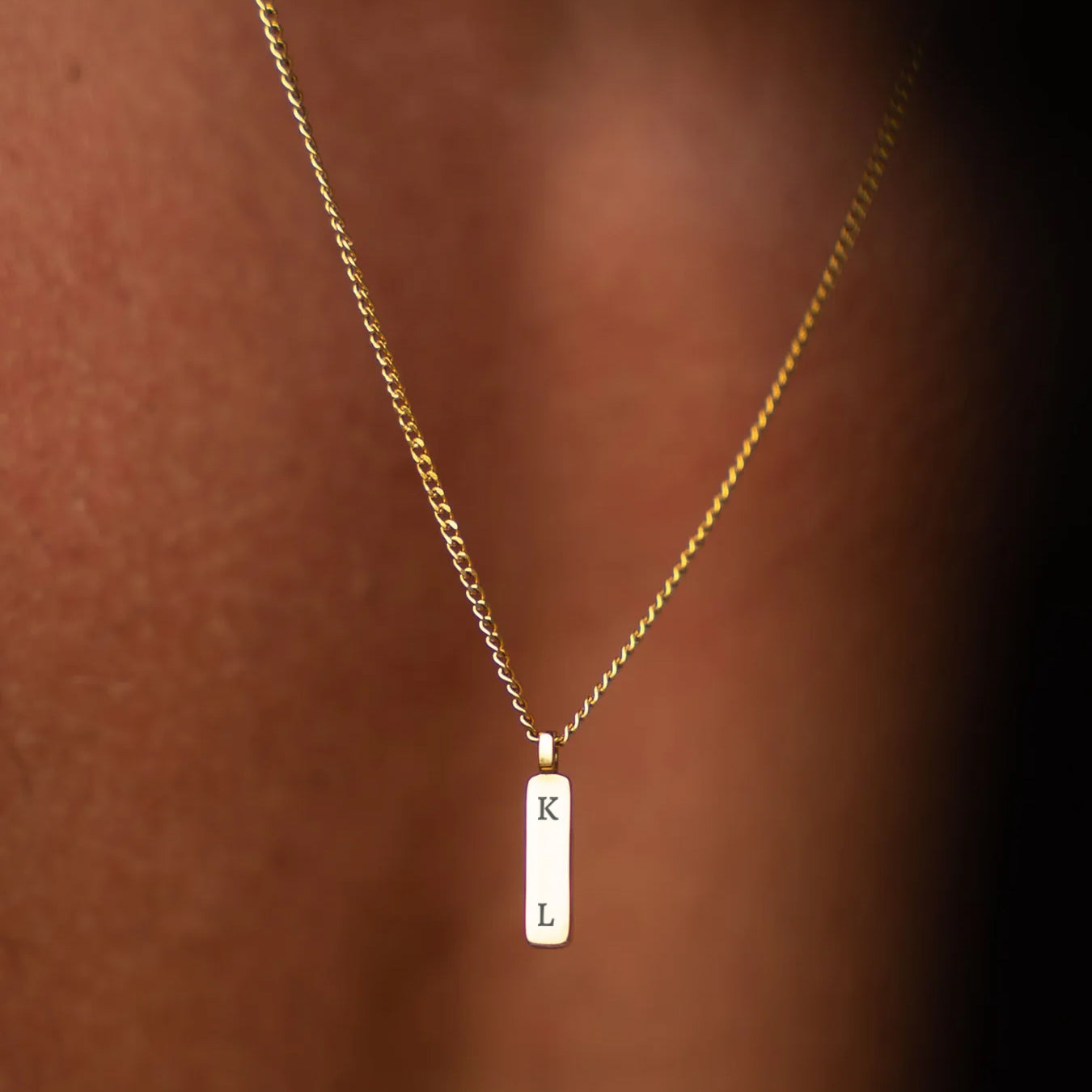 925 Ayar Gümüş Erkek Kişiye Özel Gurmet Zincirli Dikdörtgen Kolye