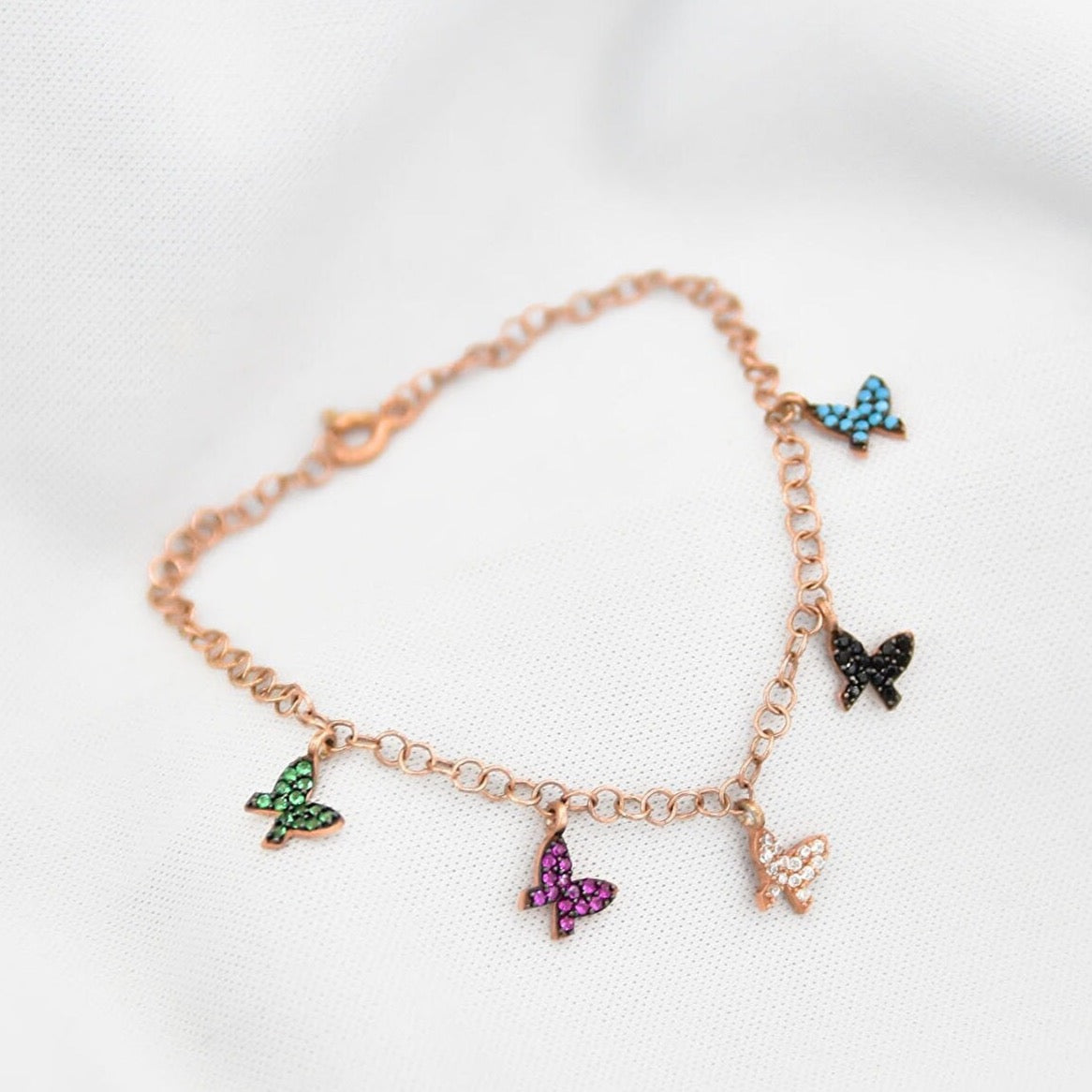925 Ayar Gümüş Renkli Çoklu Kelebek Bileklik