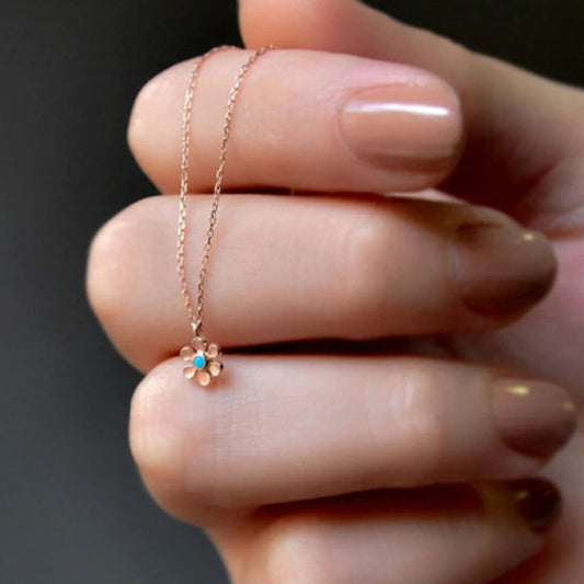 925 Ayar Gümüş Firuze Taşlı Minik Papatya Kolye