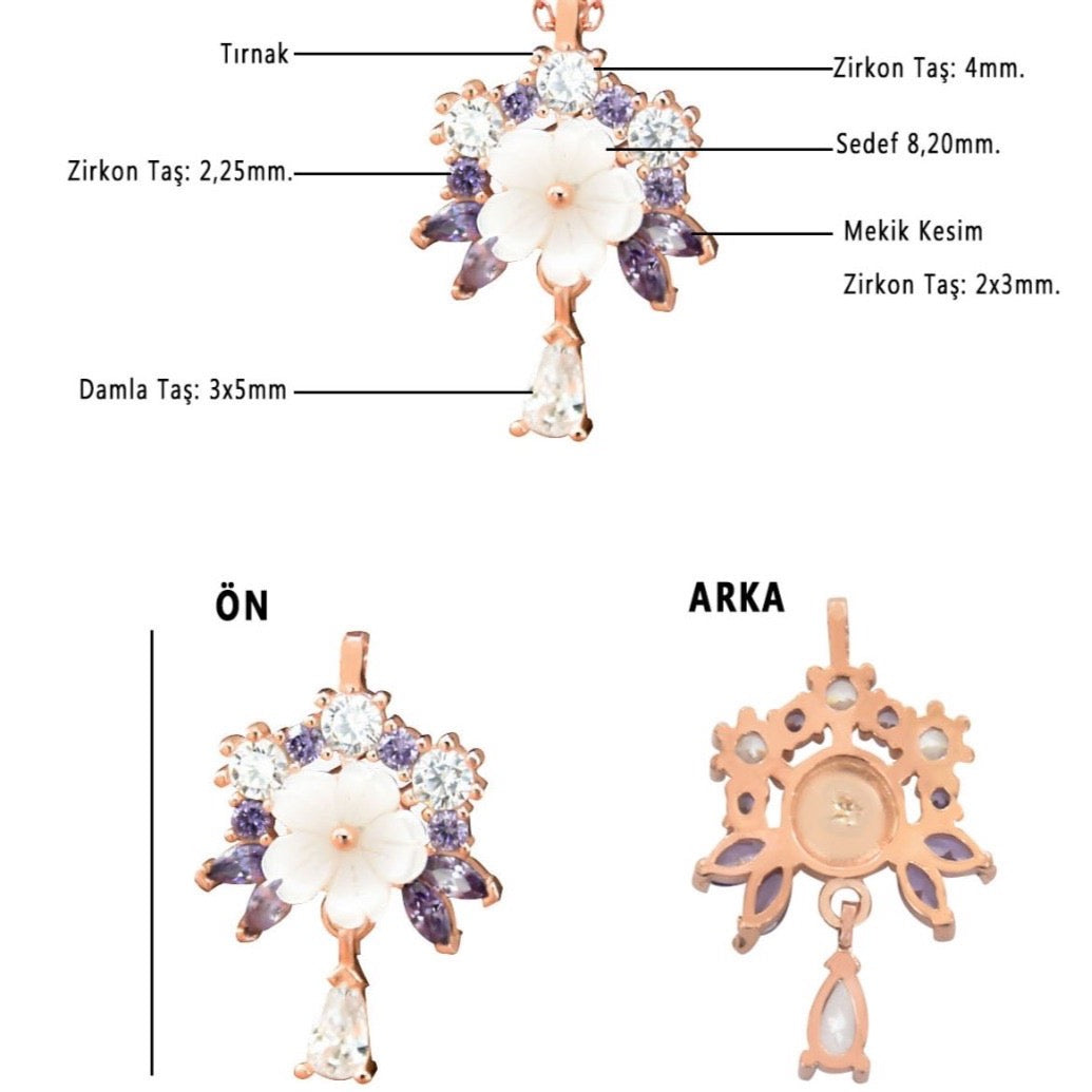 925 Ayar Gümüş Sedef İşlemeli Manolya Çiçeği Kolye