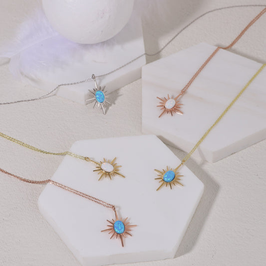 925 Ayar Gümüş Opal Taşlı Kutup Yıldızı Kolye