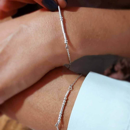 925 Ayar Gümüş Kişiye Özel Çift Mors Kodu | Mors Alfabesi Bileklik