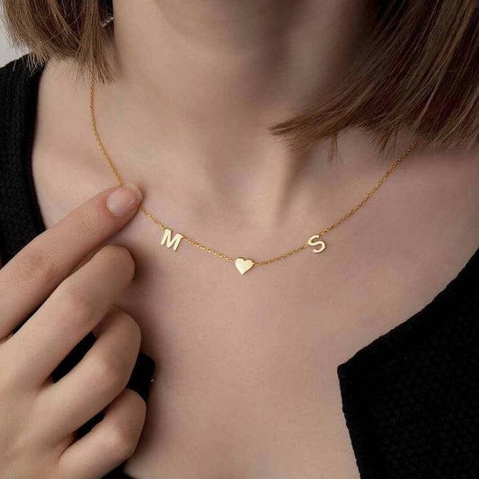 925 Ayar Gümüş Kişiye Özel Kalpli İki Harf Kolye