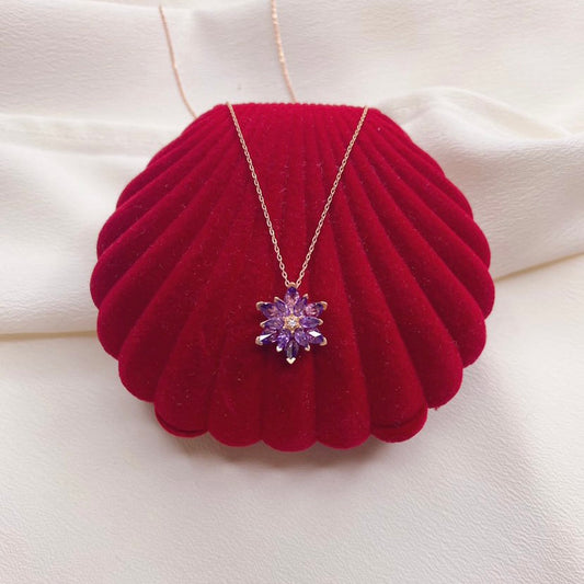 925 Ayar Gümüş Ametist Taşlı Lotus Kolye