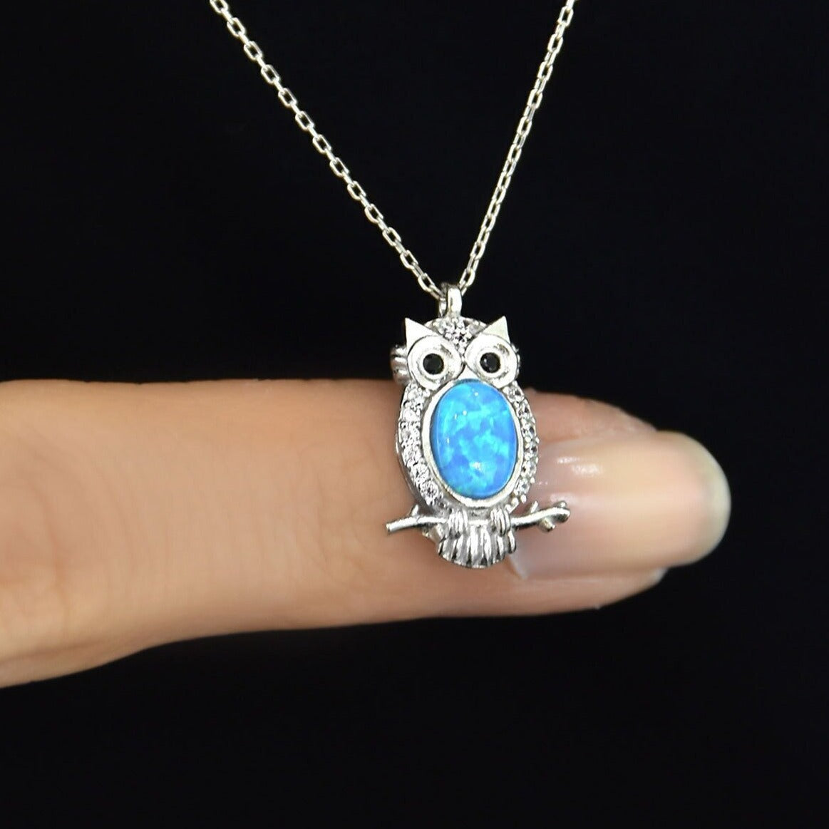 925 Ayar Gümüş Opal Taşlı Owl | Baykuş Kolye