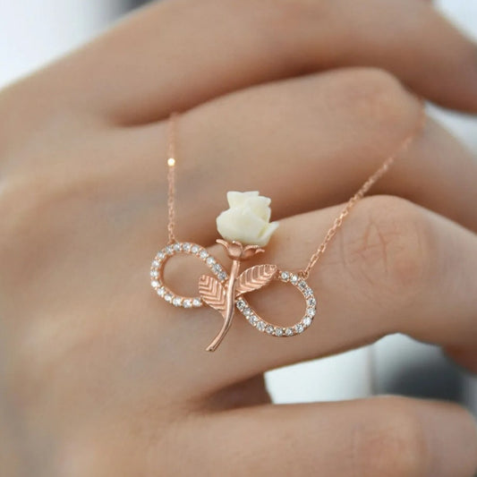 925 Ayar Gümüş Sonsuzluk & Gül Kolye