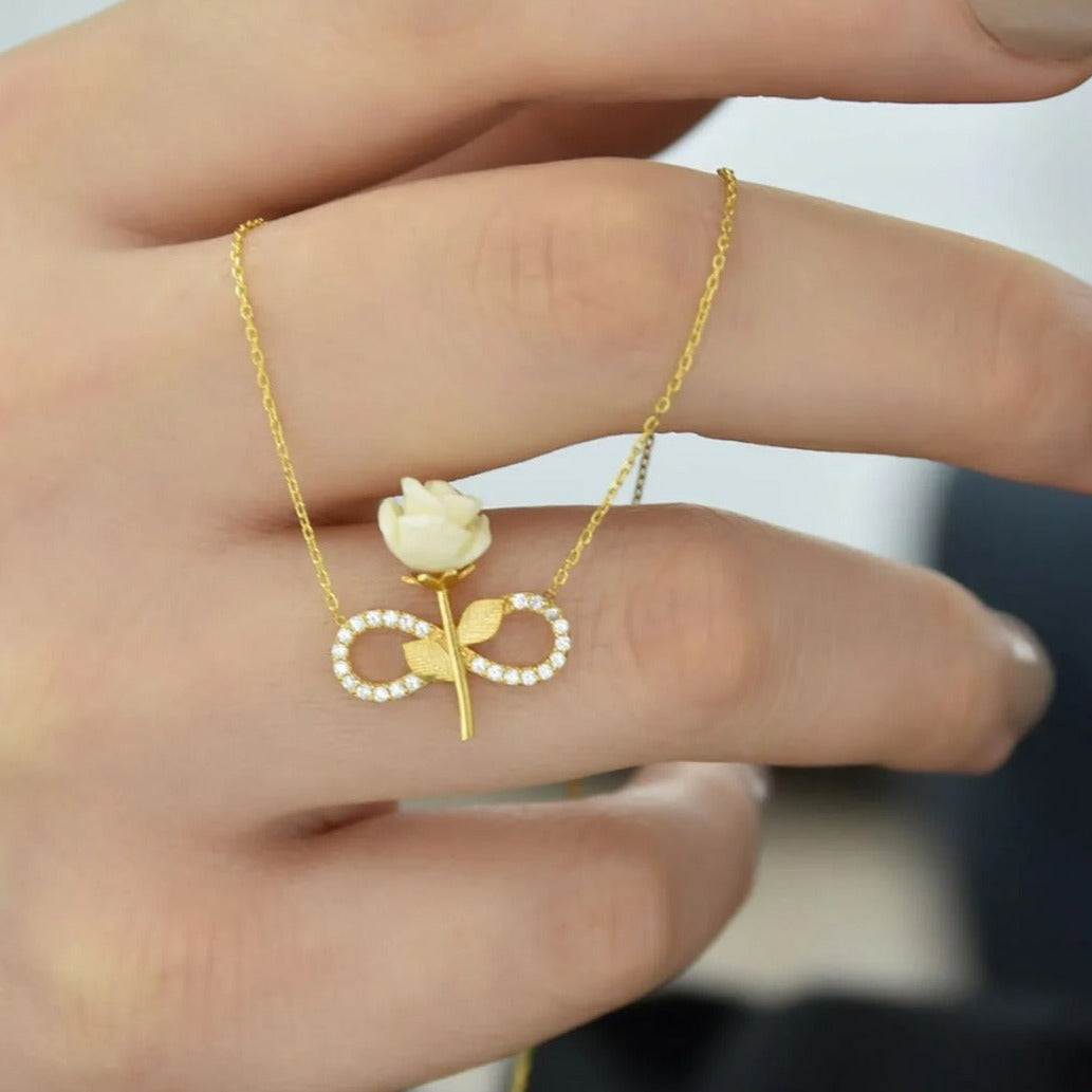 925 Ayar Gümüş Sonsuzluk & Gül Kolye