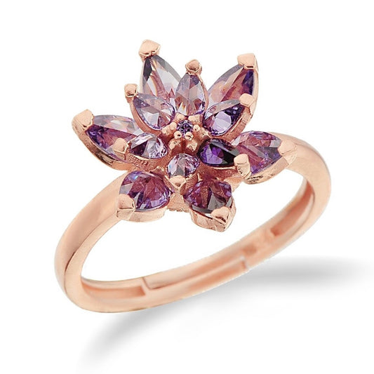 925 Ayar Gümüş Ametist Taşlı Lotus Yüzük