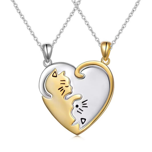 925 Ayar Gümüş Çift Kedi Kolye