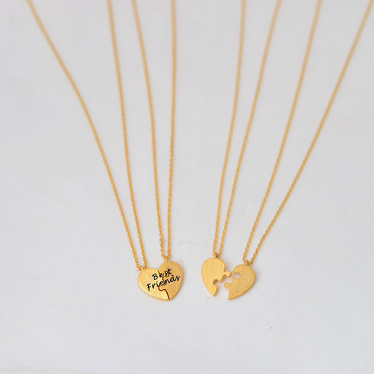 925 Ayar Gümüş Kişiye Özel Çift Puzzle Kalp Kolye