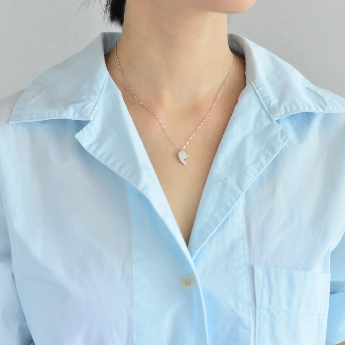 925 Ayar Gümüş Kişiye Özel Çift Puzzle Kalp Kolye