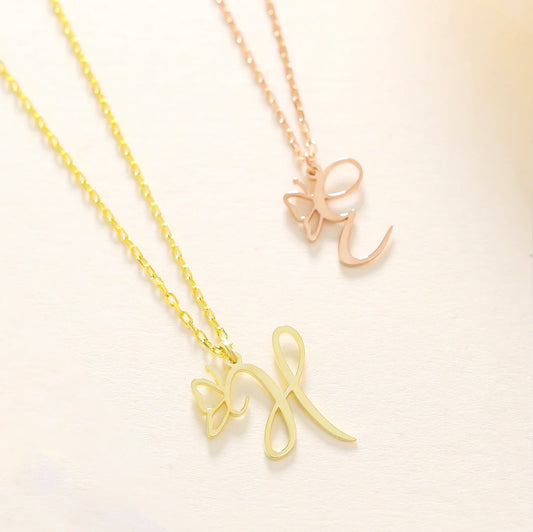 925 Ayar Gümüş Kişiye Özel Kelebekli Harf Kolye