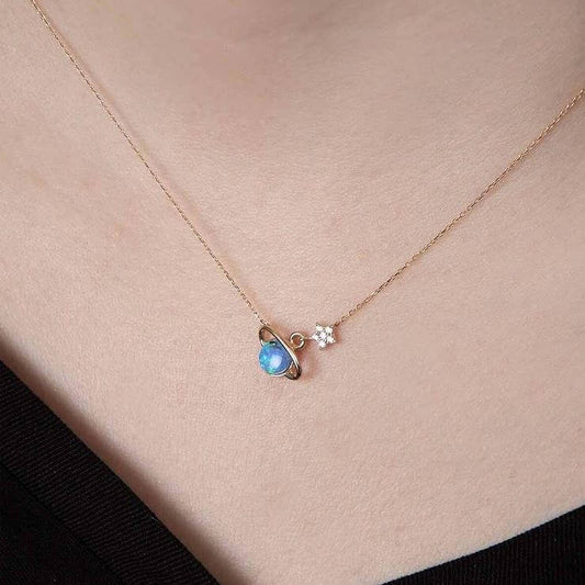 925 Ayar Gümüş Opal Taşlı Satürn Kolye