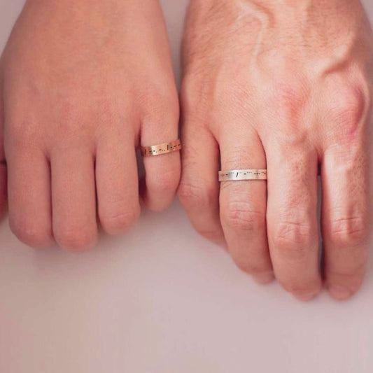 925 Ayar Gümüş Kişiye Özel Mors Kodu Çift Yüzük