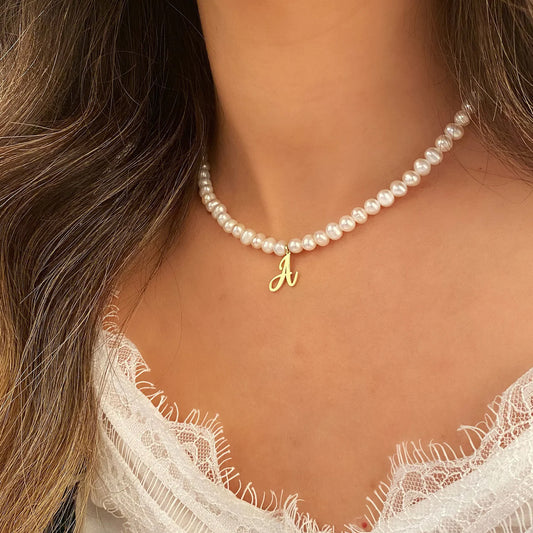 925 Ayar Gümüş Kişiye Özel İnci Dizim Harf Kolye