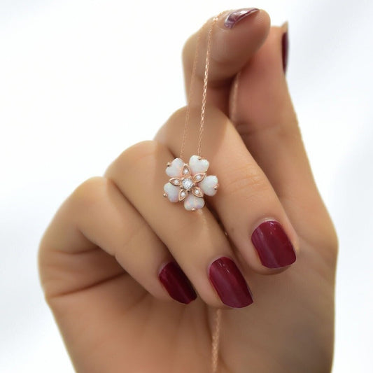 925 Ayar Gümüş Opal Taşlı Kalp Kolye