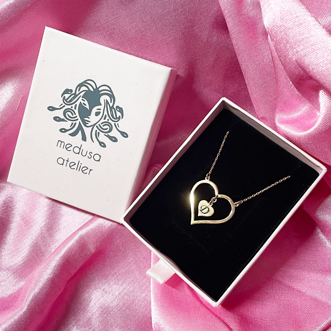 925 Ayar Gümüş Kişiye Özel Harfli İç İçe Kalp Kolye