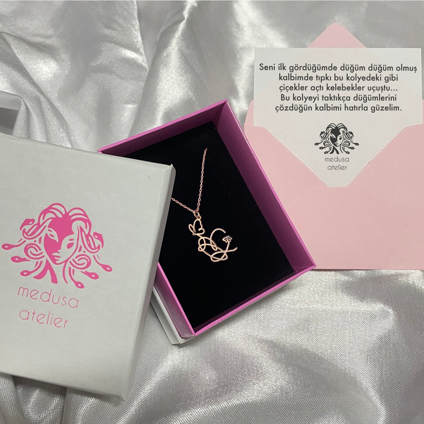 925 Ayar Gümüş Kalp & Çiçek & Kelebek Kolye