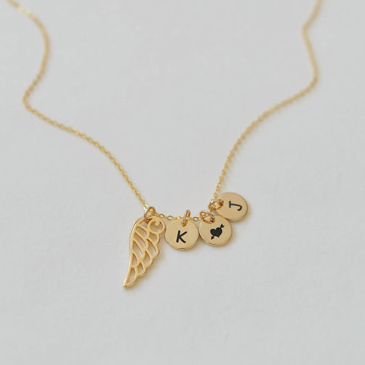 925 Ayar Gümüş Kişiye Özel Harfli Melek Kanadı Kolye
