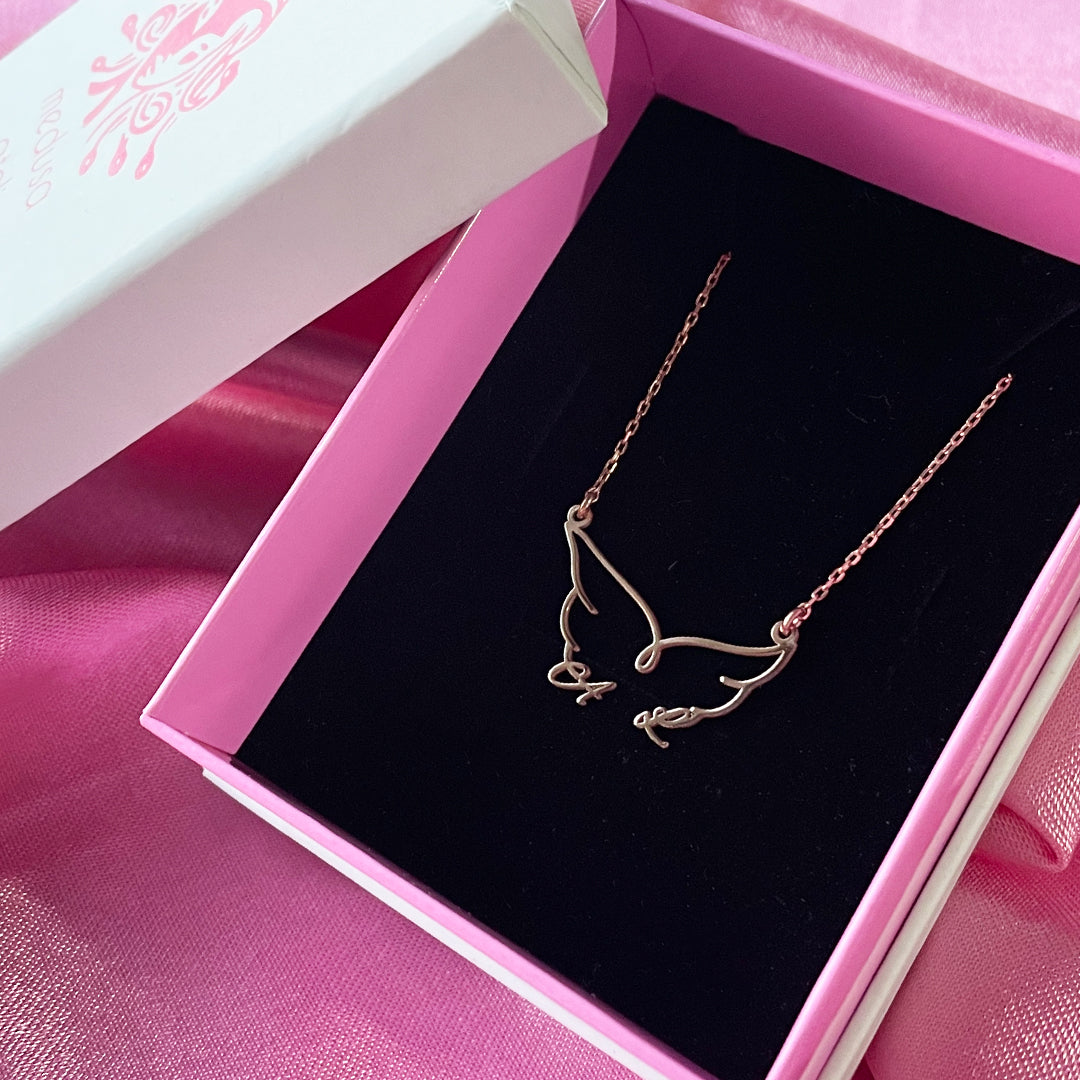 925 Ayar Gümüş Kişiye Özel Çift Harfli Melek Kanadı Kolye