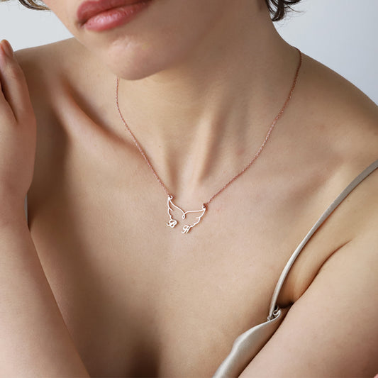 925 Ayar Gümüş Kişiye Özel Çift Harfli Melek Kanadı Kolye