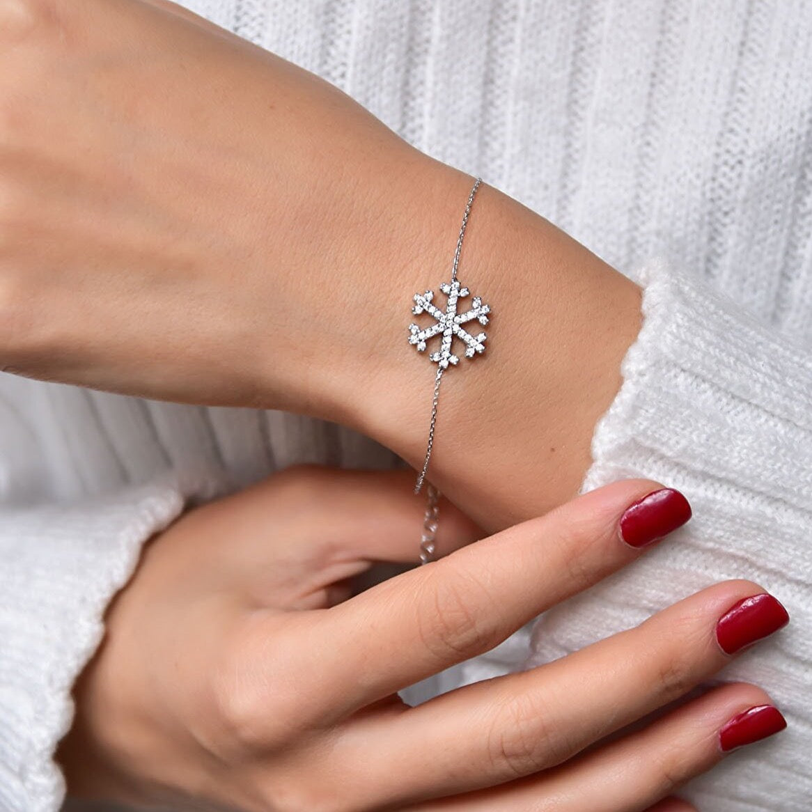 925 Ayar Gümüş Taşlı Kar Tanesi Bileklik