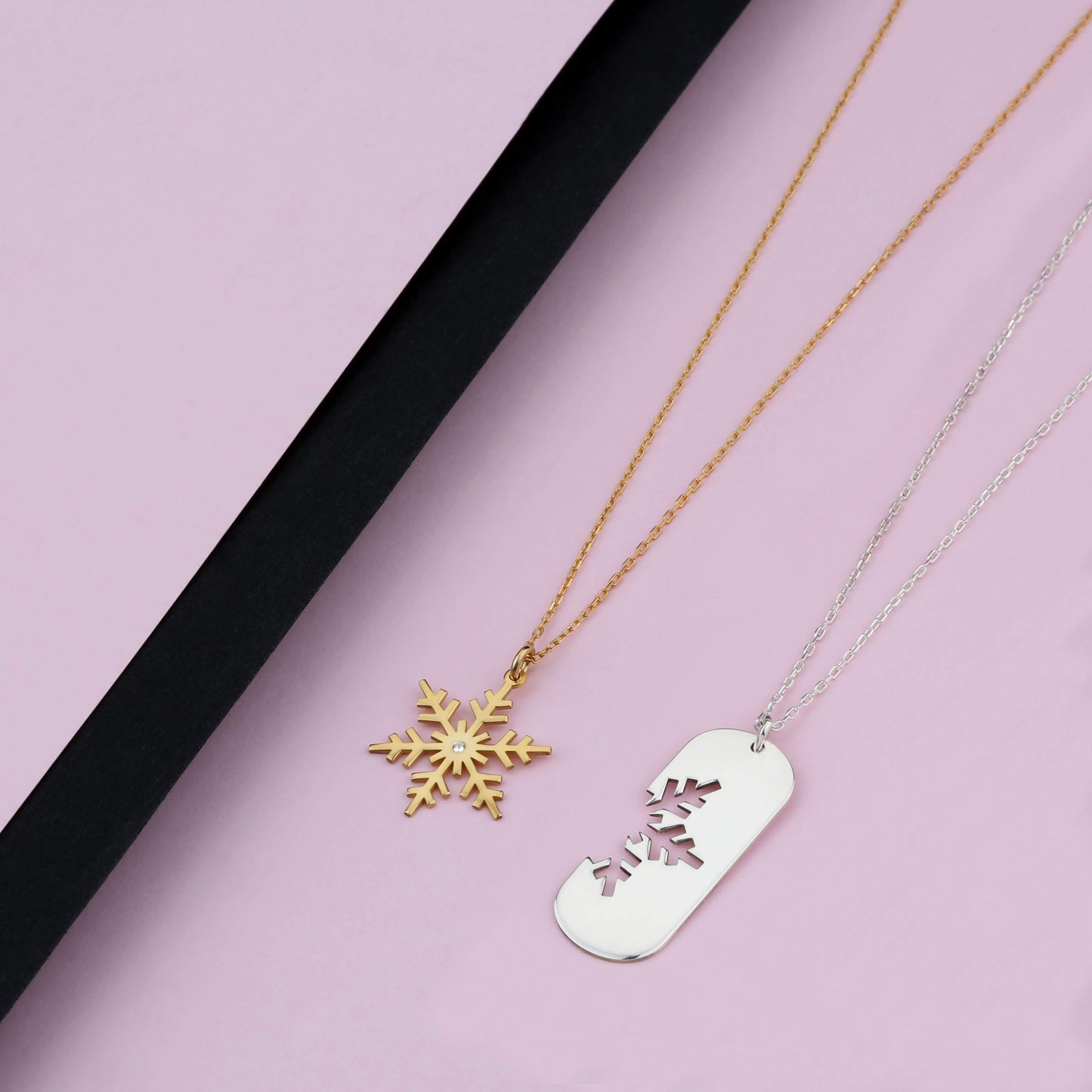 925 Ayar Gümüş Çift Kar Tanesi Kolye