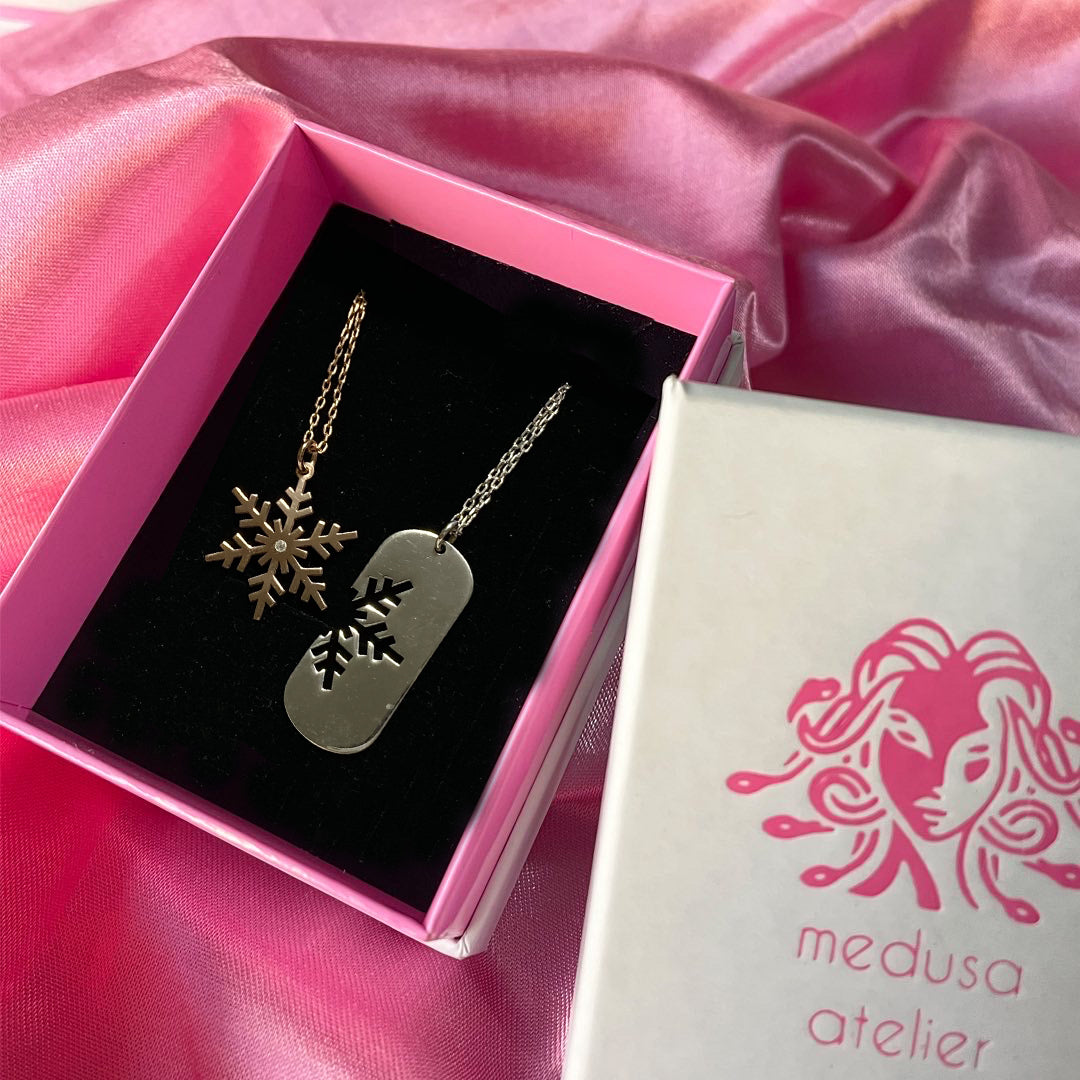 925 Ayar Gümüş Çift Kar Tanesi Kolye