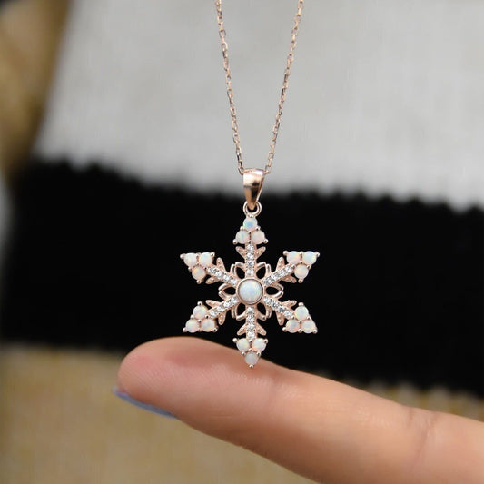 925 Ayar Gümüş Opal Kar Tanesi Kolye