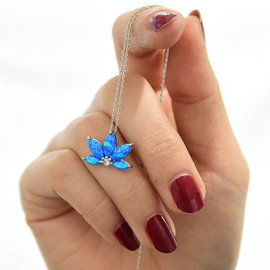 925 Ayar Gümüş Opal Taşlı Lotus Kolye