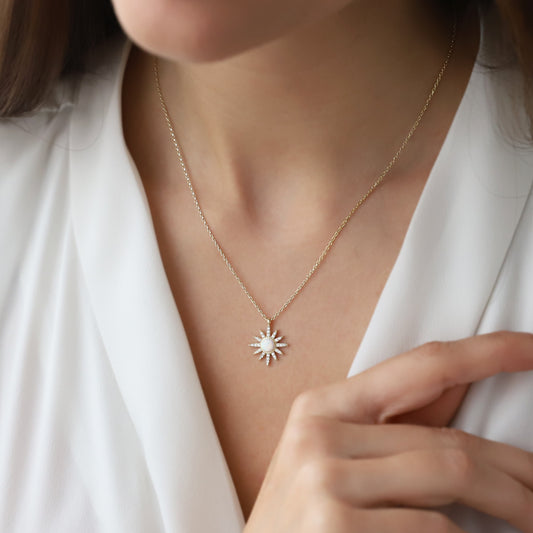 925 Ayar Gümüş Opal Taşlı Güneş Kolye