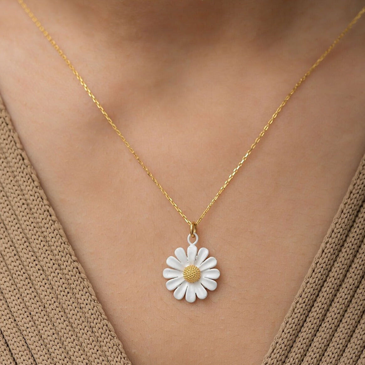 925 Ayar Gümüş Mineli Papatya Kolye