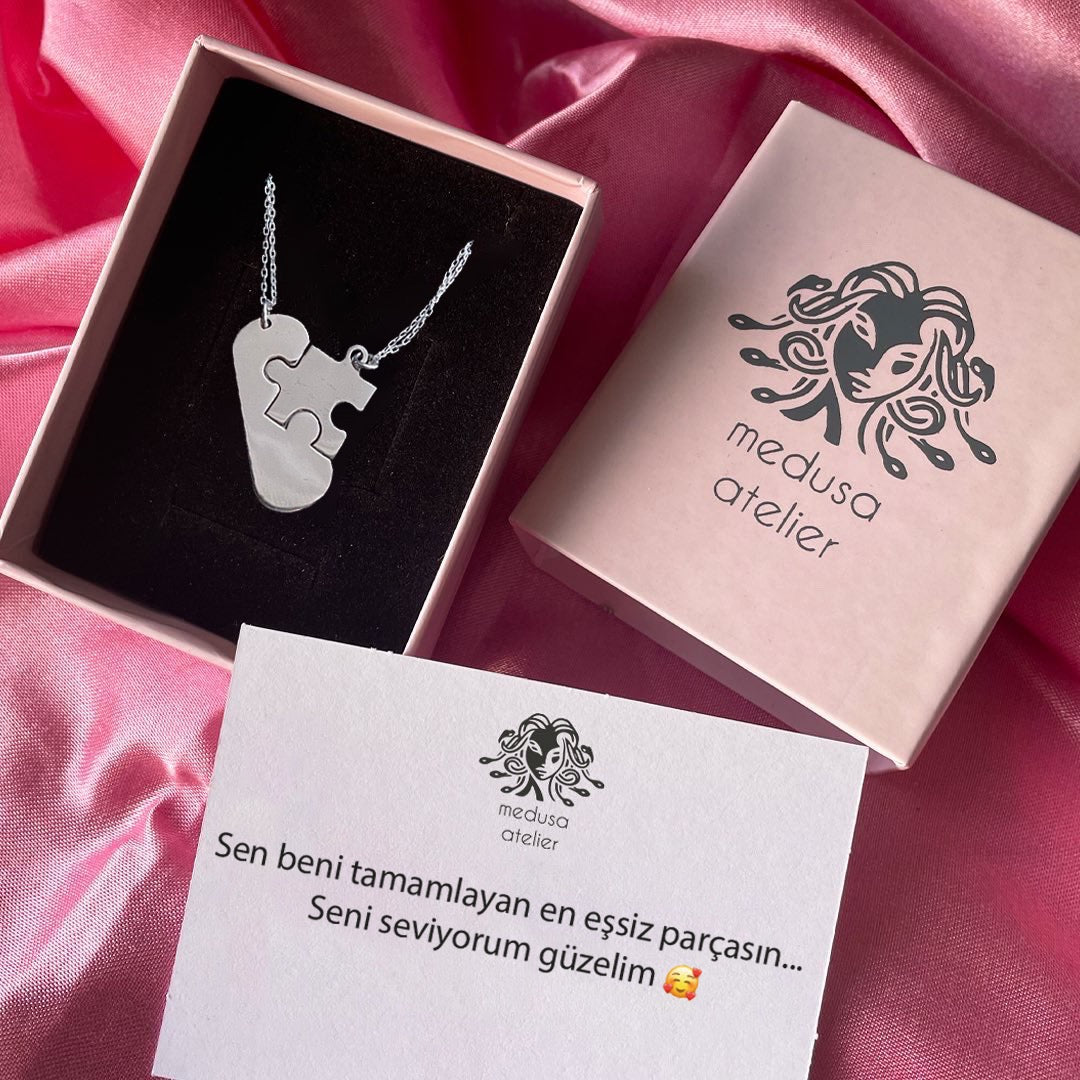 925 Ayar Gümüş Çift Puzzle Kolye