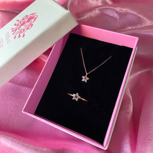 925 Ayar Gümüş Sparkle Kolye & Yüzük İkili Set