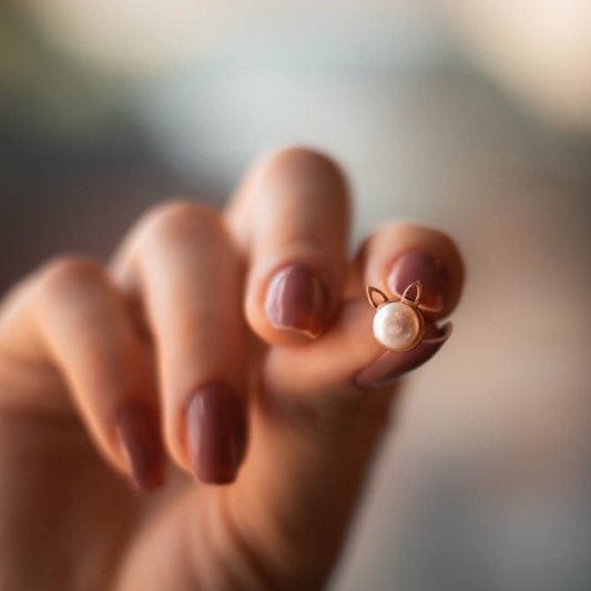 925 Ayar Gümüş İncili Kedi Kolye ve Küpe